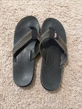 Rainbow Men's Black and Dark Gray Leather Flip Flop Sandals